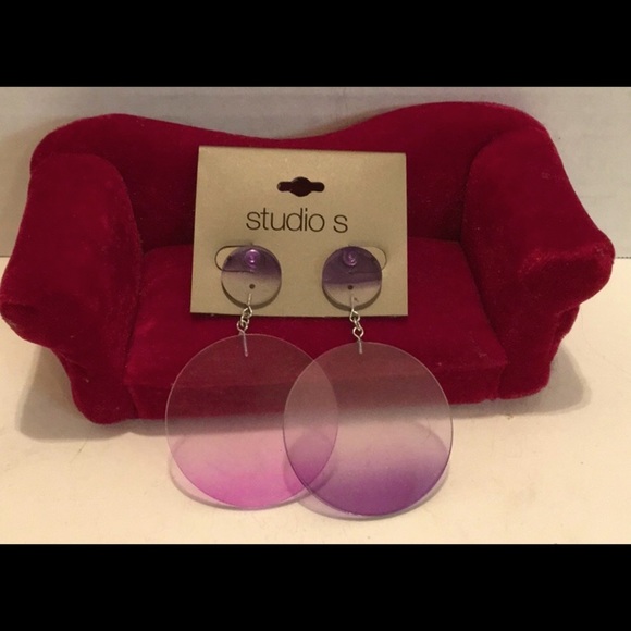 STUDIO NEW circular purple clear dangle earrings - Picture 3 of 3